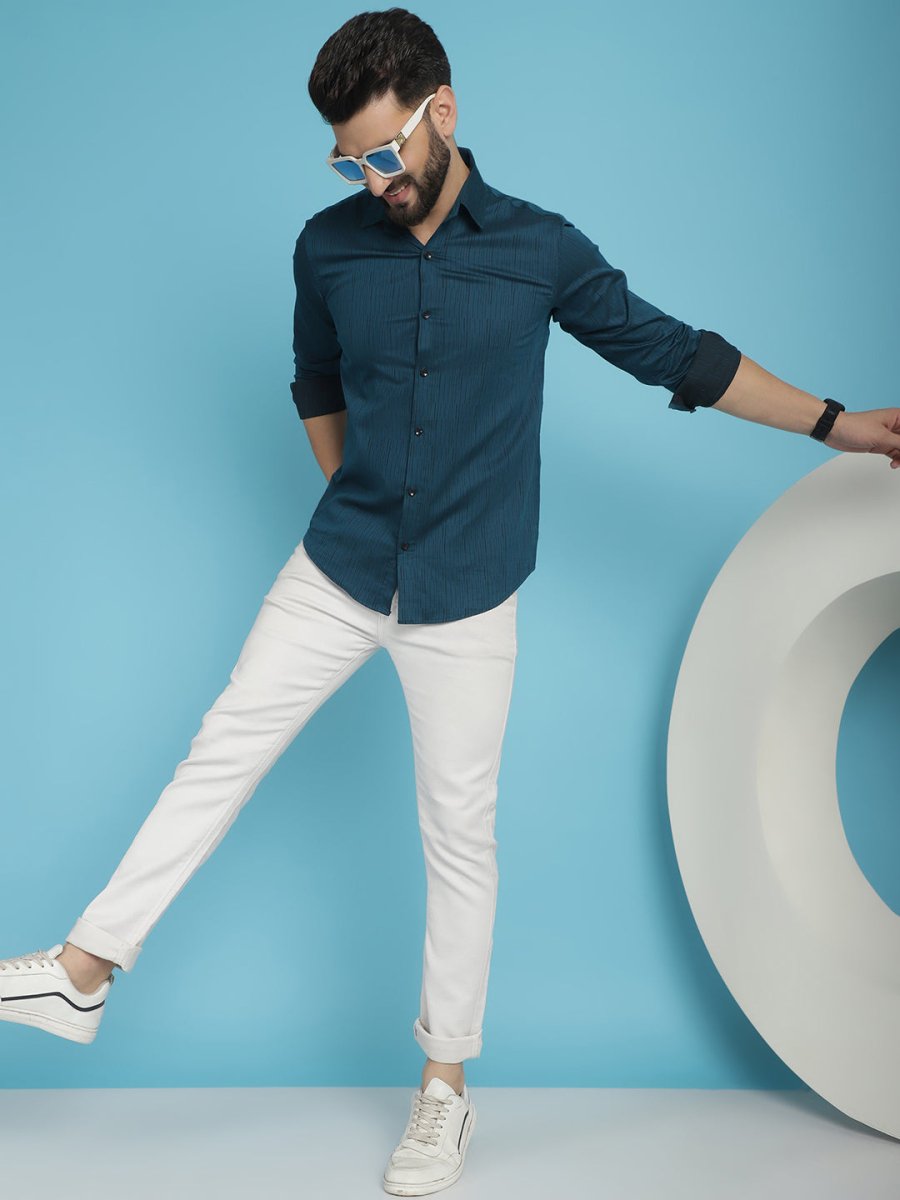Woven Design Casual Shirt - SF_905Peacock_S
