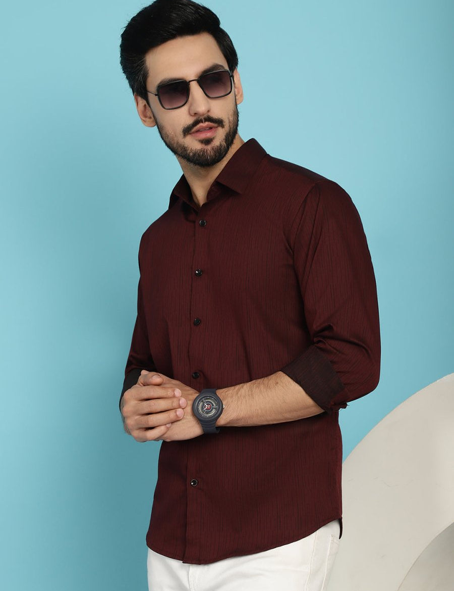 Woven Design Casual Shirt - SF_905Maroon_S