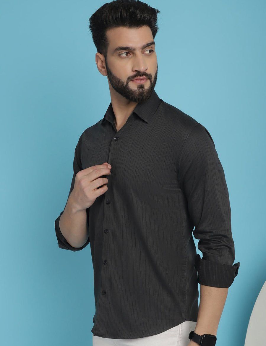 Woven Design Casual Shirt - SF_905Charcoal_S