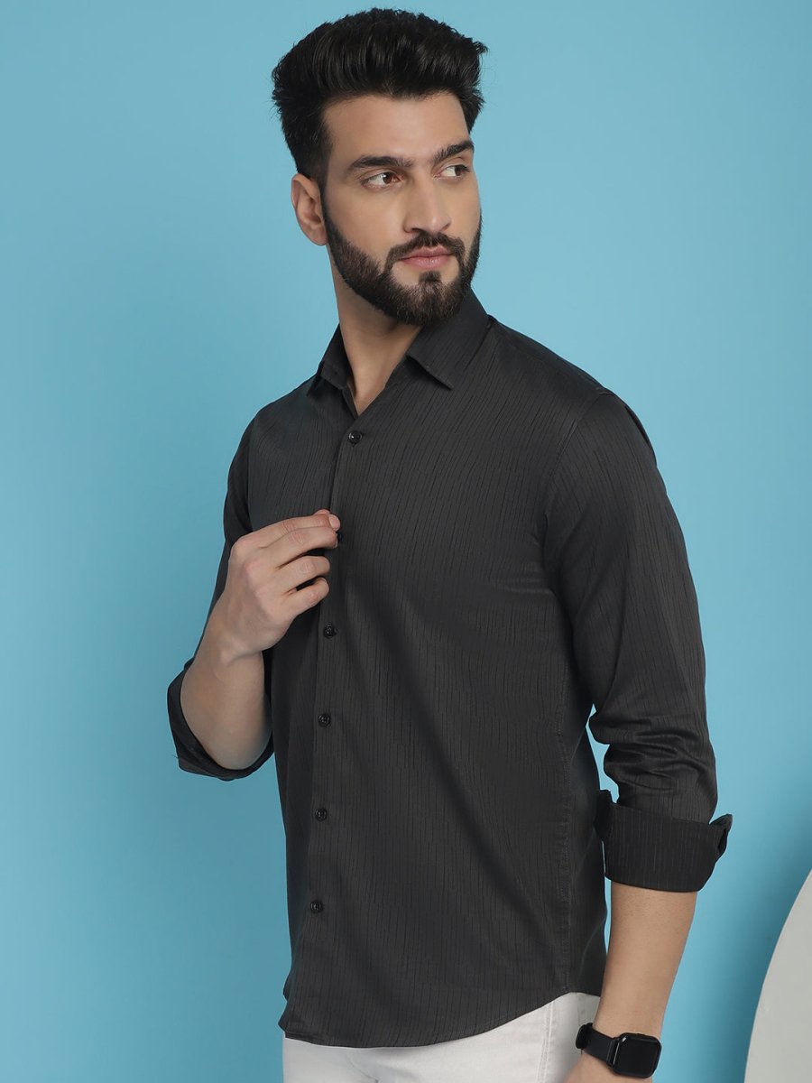 Woven Design Casual Shirt - SF_905Charcoal_S