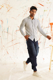 Woven Design Cotton Shirt for Men - SF_917Blue_S