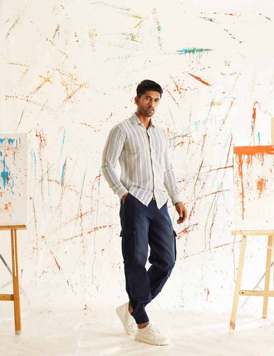 Woven Design Cotton Shirt for Men - SF_917Blue_S