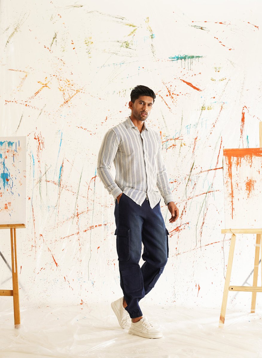 Woven Design Cotton Shirt for Men - SF_917Blue_S
