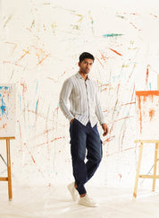 Woven Design Cotton Shirt for Men - SF_917Blue_S