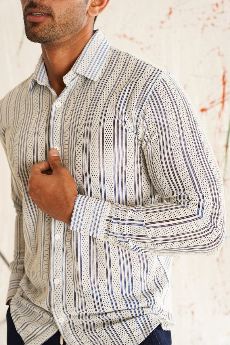 Woven Design Cotton Shirt for Men - SF_917Blue_S