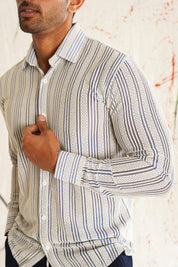 Woven Design Cotton Shirt for Men - SF_917Blue_S