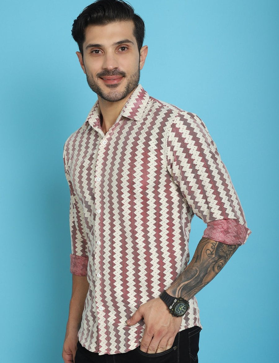 Woven Design Cotton Shirt for Men - SF_917Maroon_S