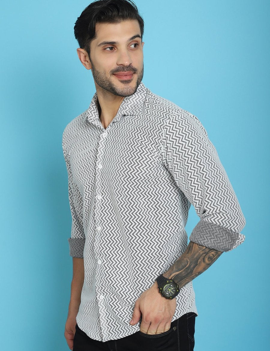 Woven Design Cotton Shirt for Men - SF_917White_S