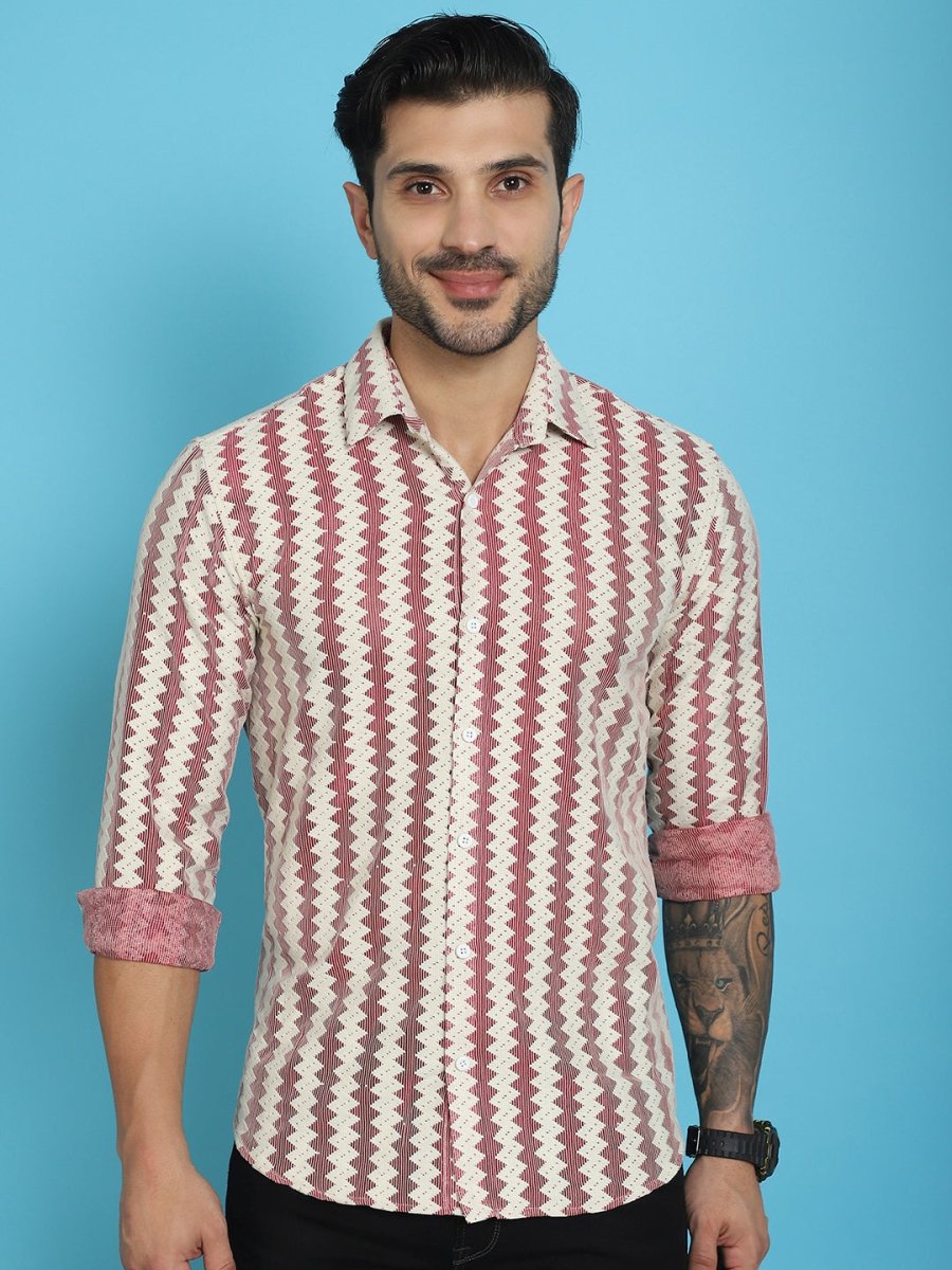 Woven Design Cotton Shirt for Men - SF_917Maroon_S