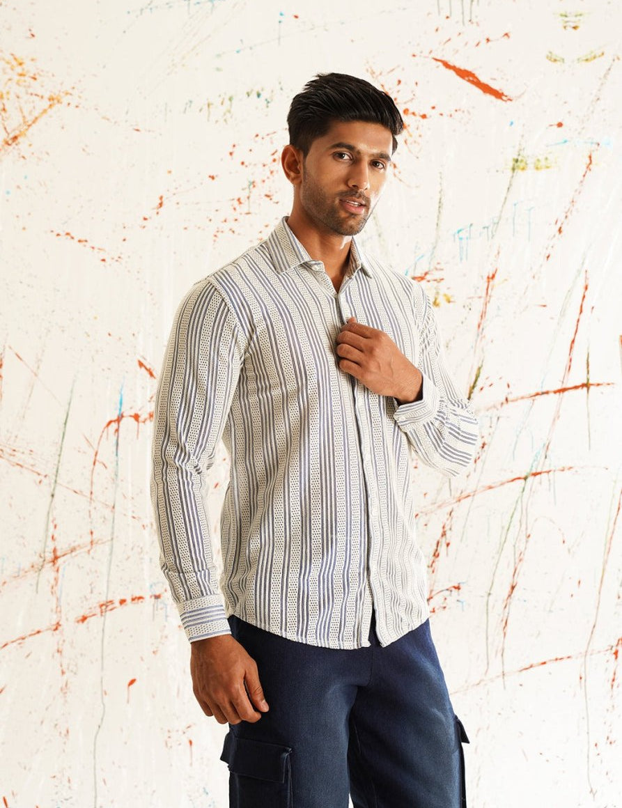 Woven Design Cotton Shirt for Men - SF_917Blue_S