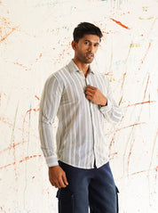 Woven Design Cotton Shirt for Men - SF_917Blue_S