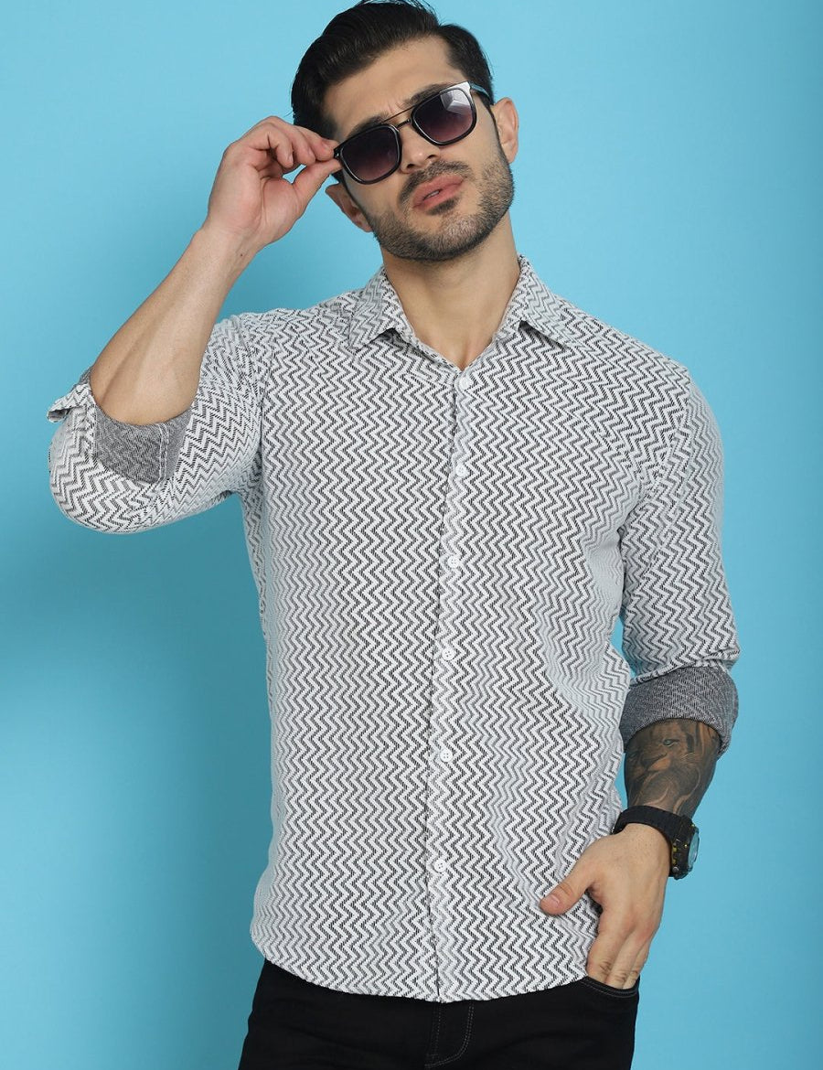 Woven Design Cotton Shirt for Men - SF_917White_S