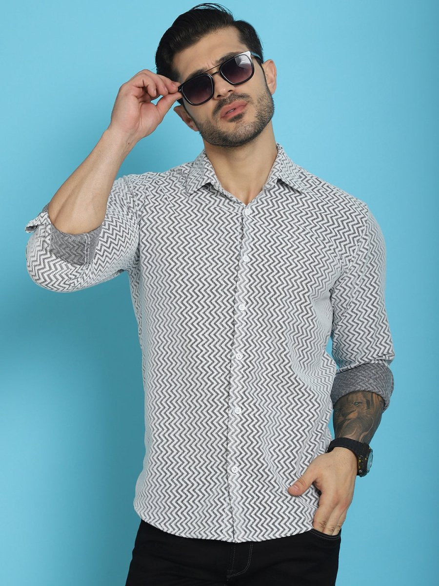 Woven Design Cotton Shirt for Men - SF_917White_S