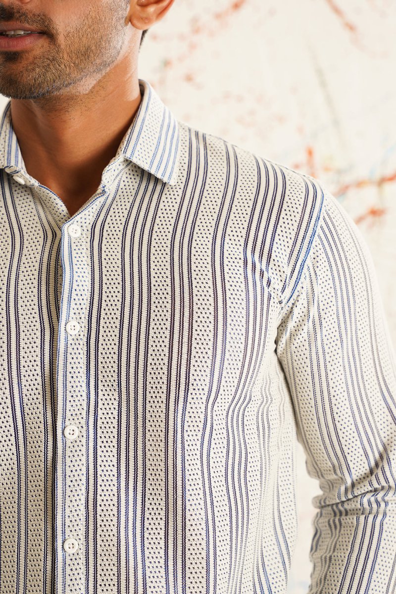 Woven Design Cotton Shirt for Men - SF_917Blue_S