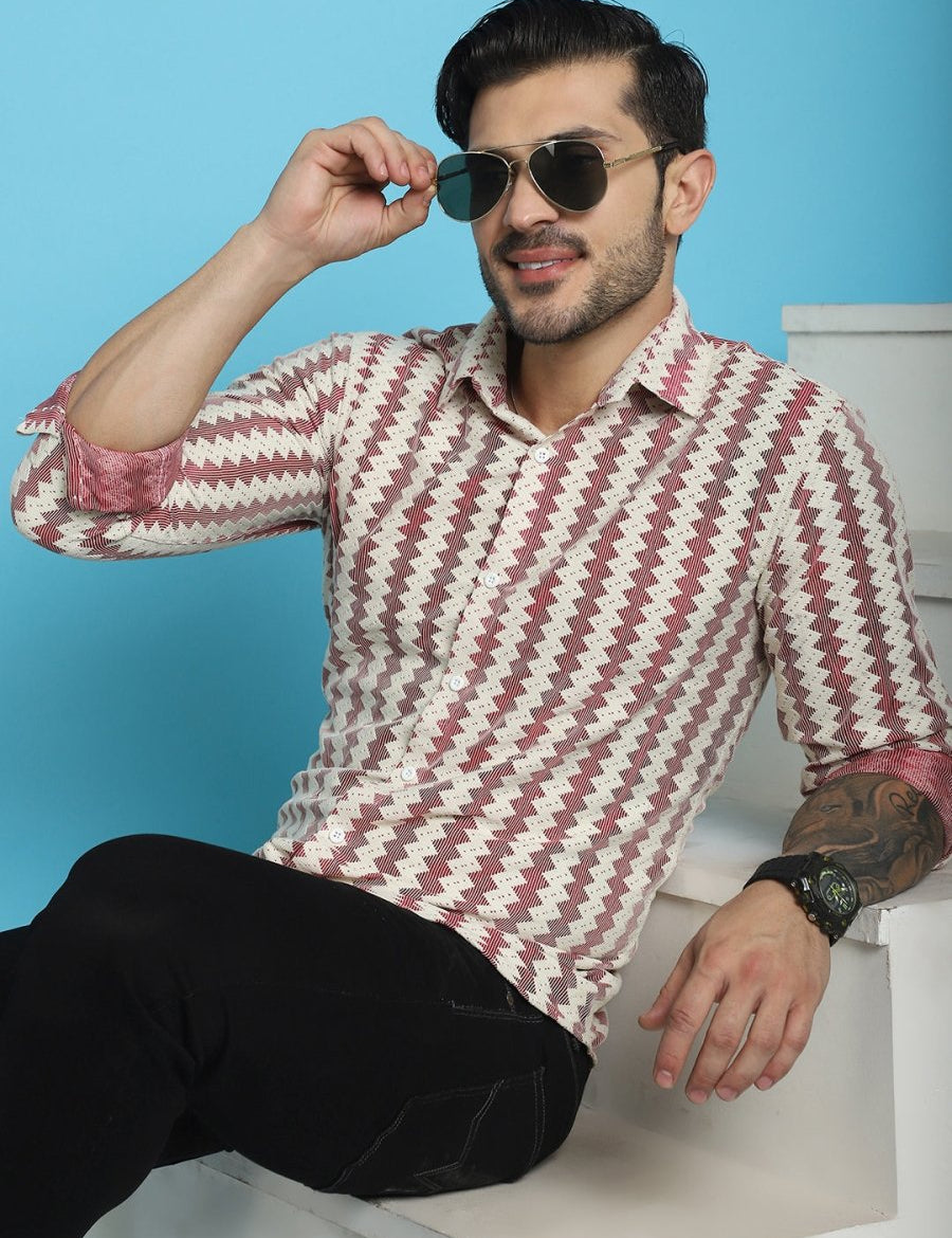 Woven Design Cotton Shirt for Men - SF_917Maroon_S