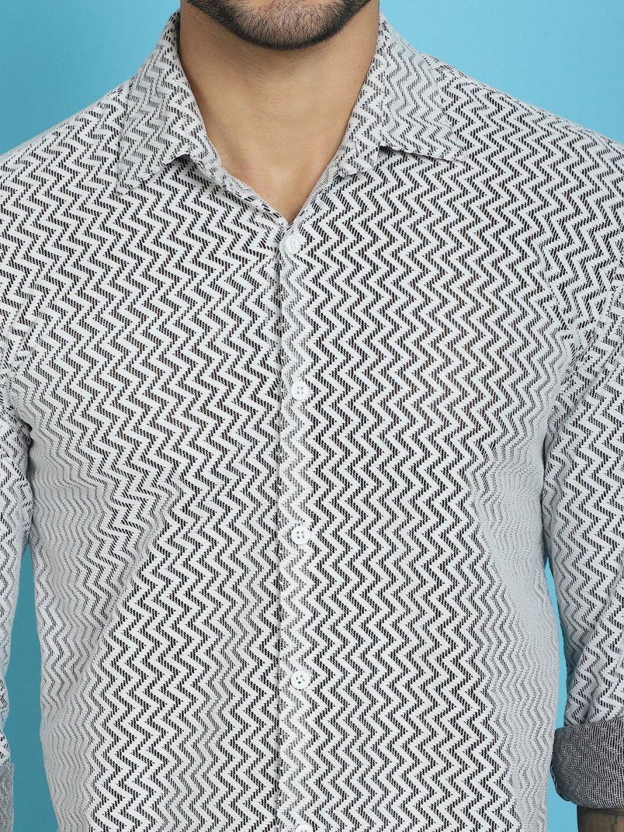 Woven Design Cotton Shirt for Men - SF_917White_S