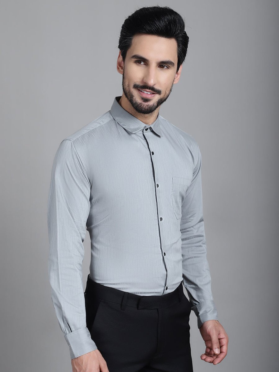 Woven Design Formal Shirt - SF_905Steel-Grey_S