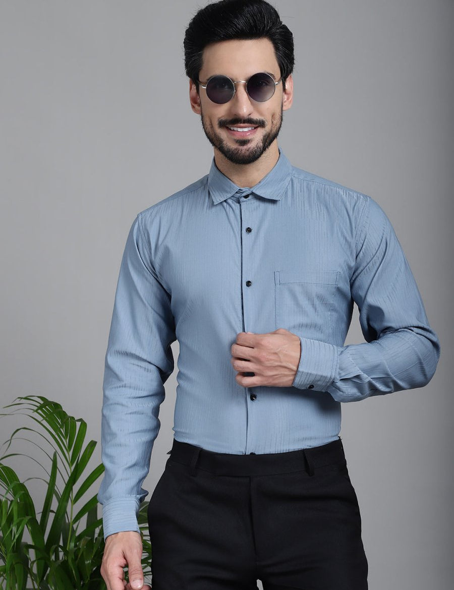 Woven Design Formal Shirt - SF_905Grey_S