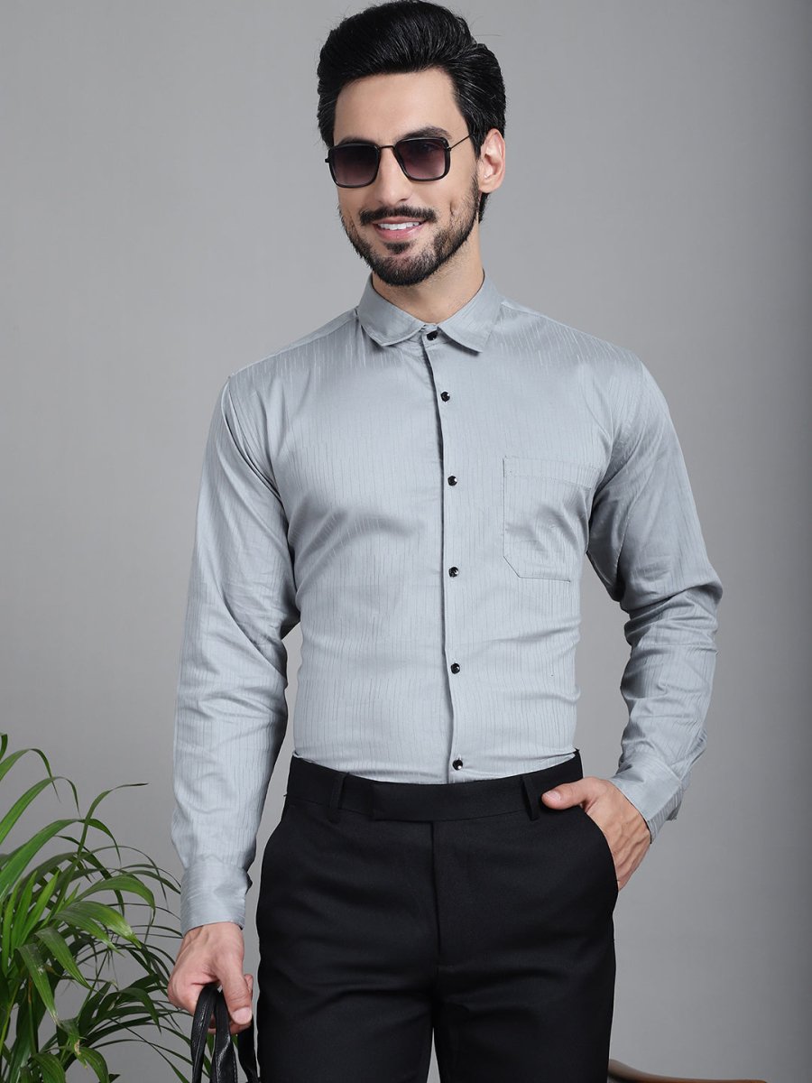 Woven Design Formal Shirt - SF_905Steel-Grey_S