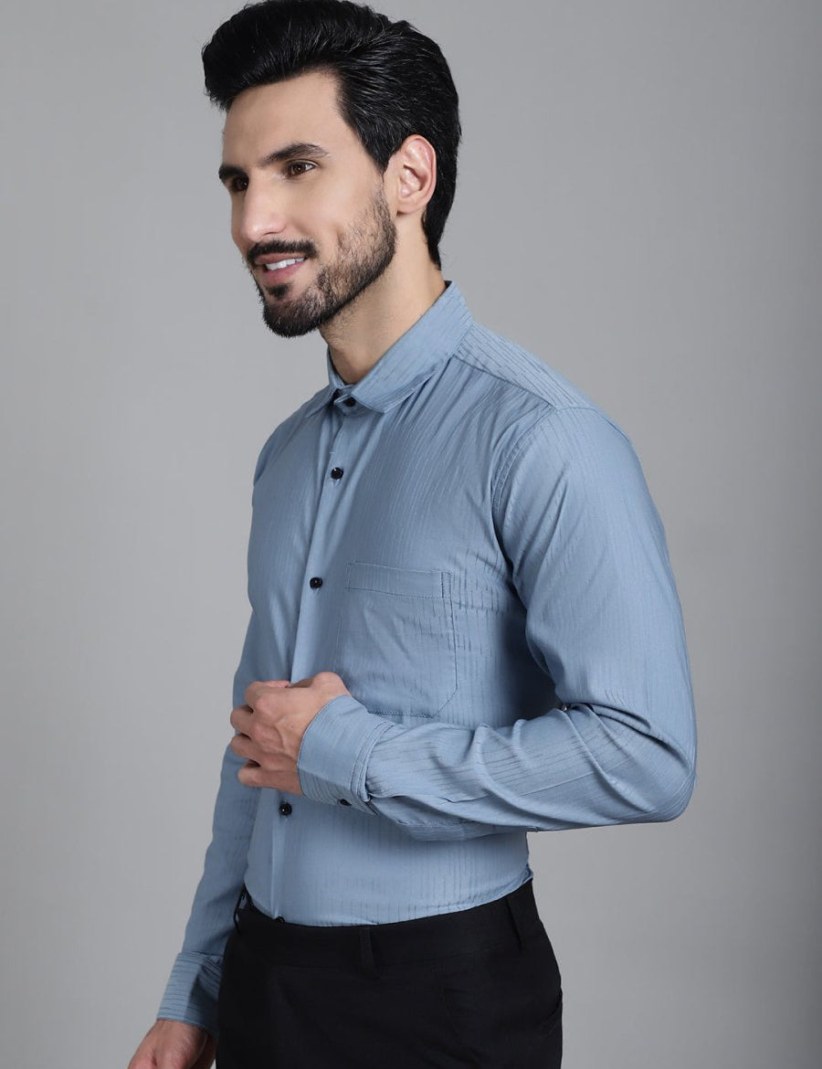 Woven Design Formal Shirt - SF_905Grey_S