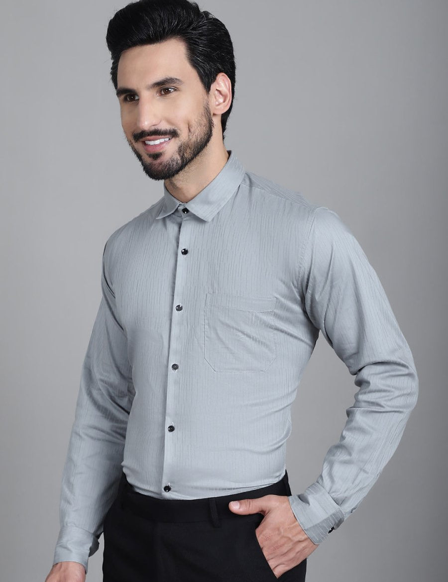 Woven Design Formal Shirt - SF_905Steel-Grey_S