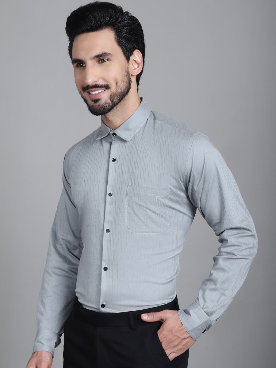 Woven Design Formal Shirt - SF_905Steel-Grey_S