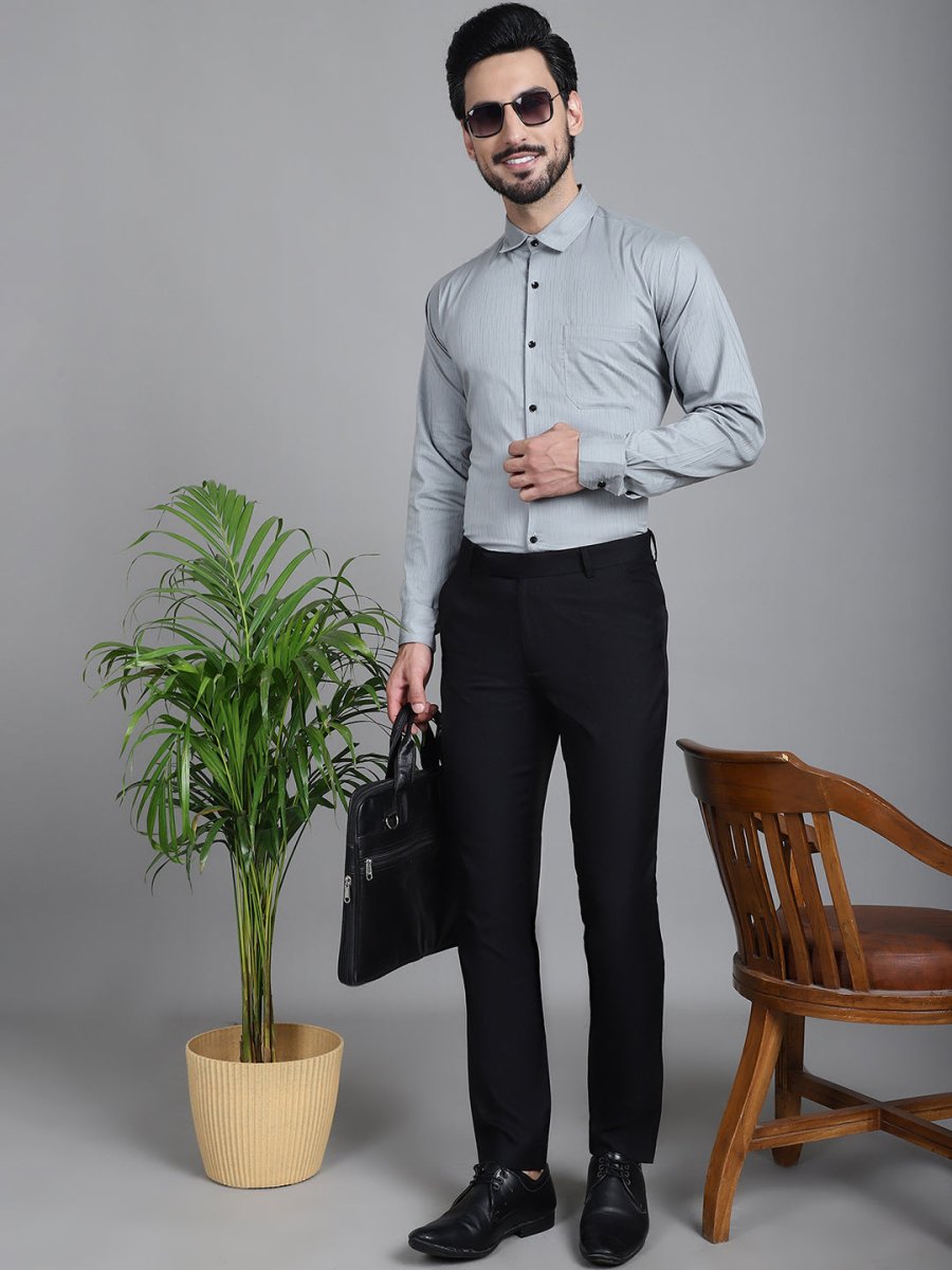 Woven Design Formal Shirt - SF_905Steel-Grey_S