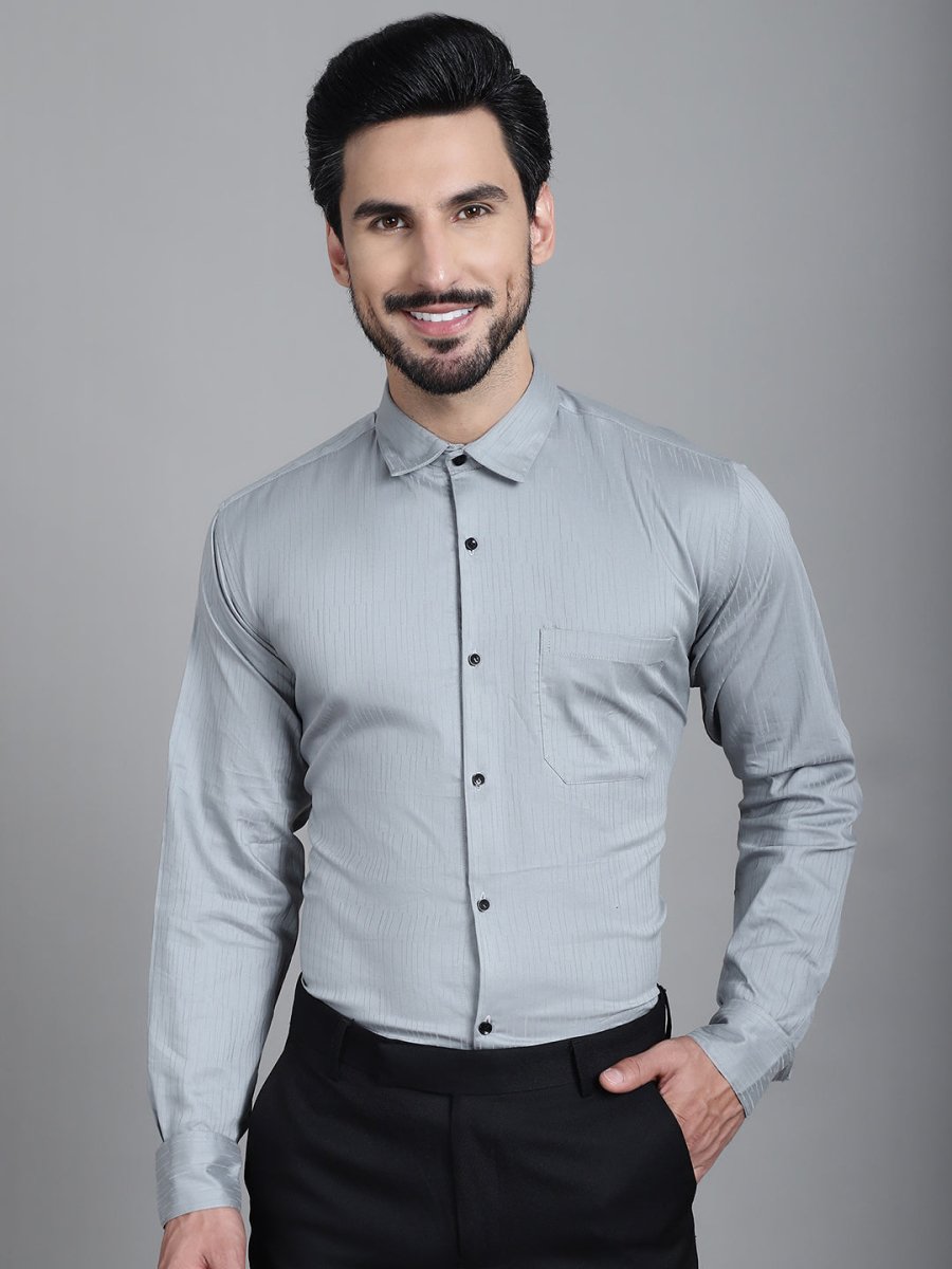 Woven Design Formal Shirt - SF_905Steel-Grey_S