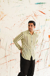 Woven Design Green Cotton Shirt for Men - SF_917Green_S