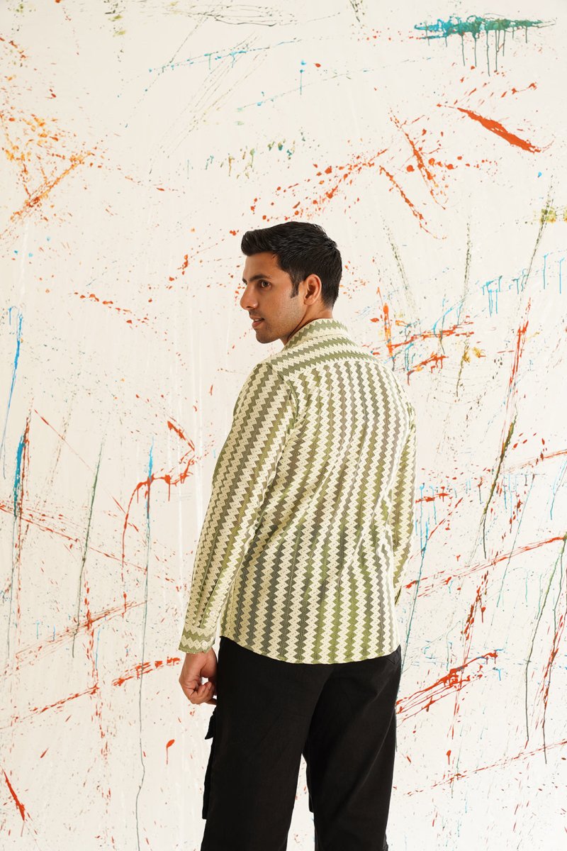Woven Design Green Cotton Shirt for Men - SF_917Green_S