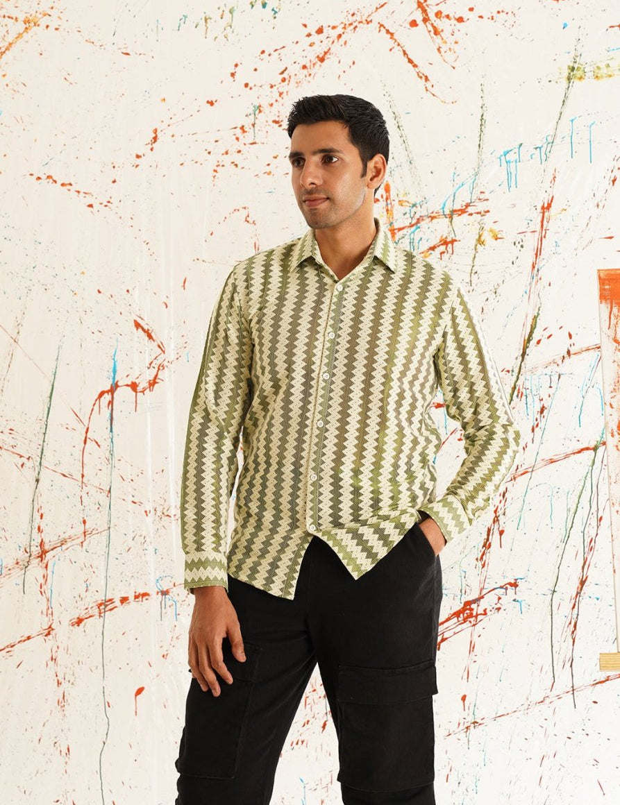 Woven Design Green Cotton Shirt for Men - SF_917Green_S