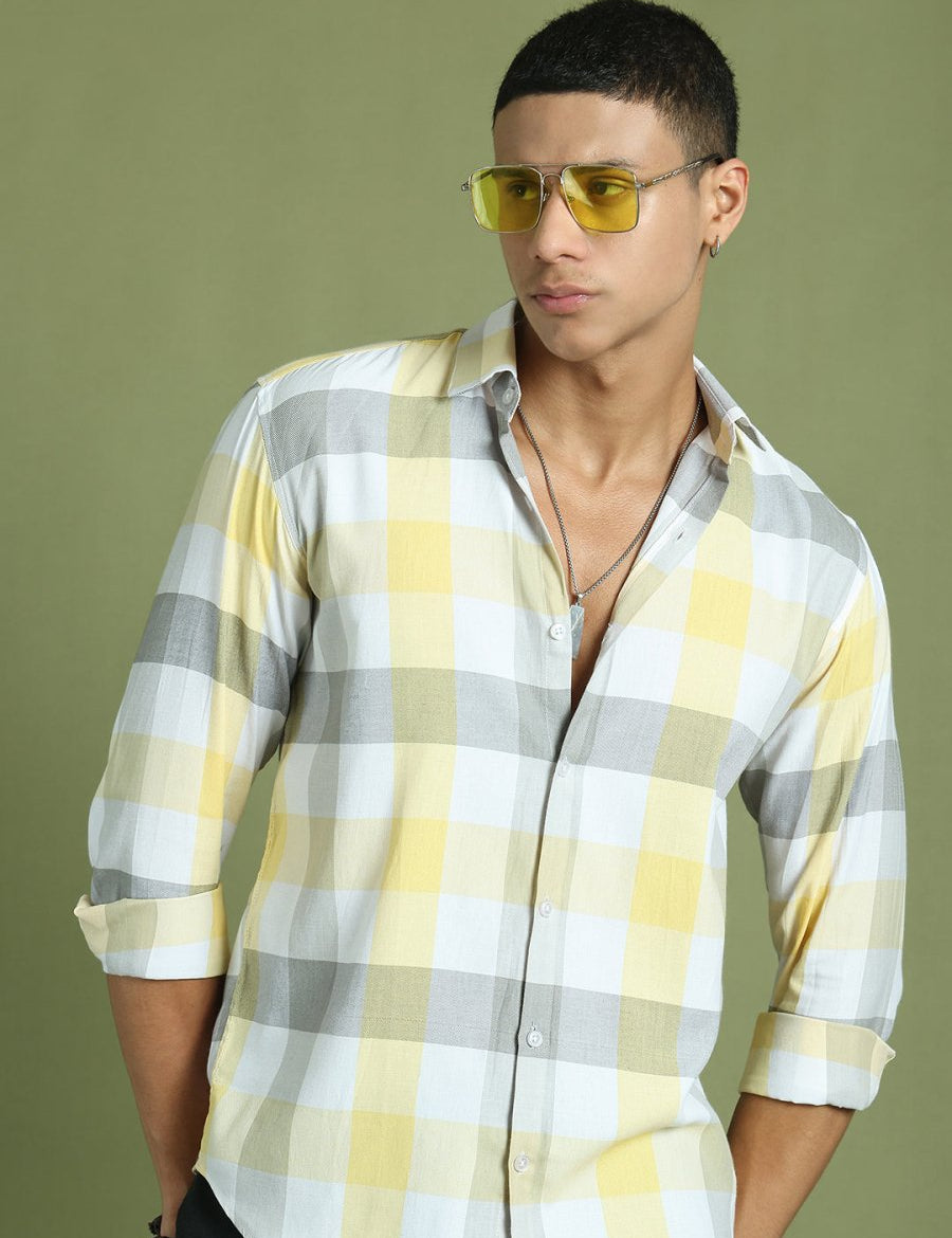 Yellow Checked Cotton Shirt for Men - SF_877Yellow_S