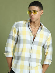 Yellow Checked Cotton Shirt for Men - SF_877Yellow_S