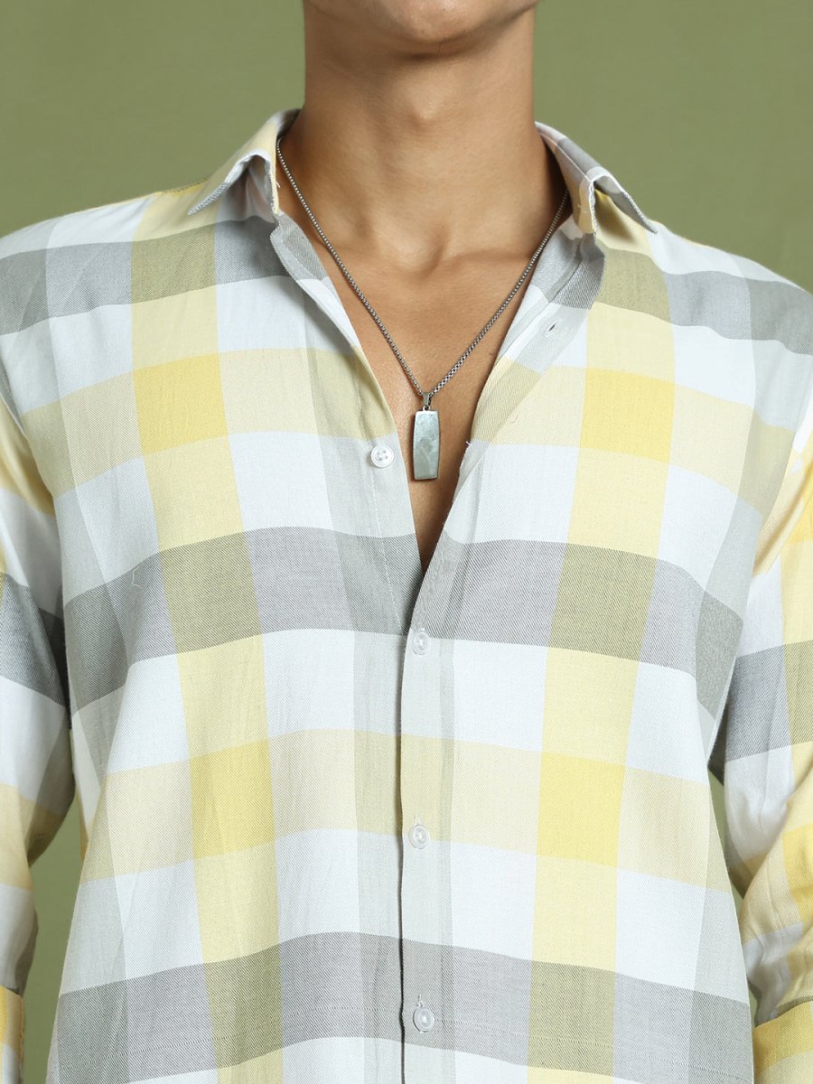 Yellow Checked Cotton Shirt for Men - SF_877Yellow_S