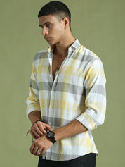 Yellow Checked Cotton Shirt for Men - SF_877Yellow_S