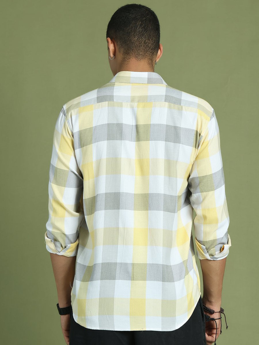 Yellow Checked Cotton Shirt for Men - SF_877Yellow_S