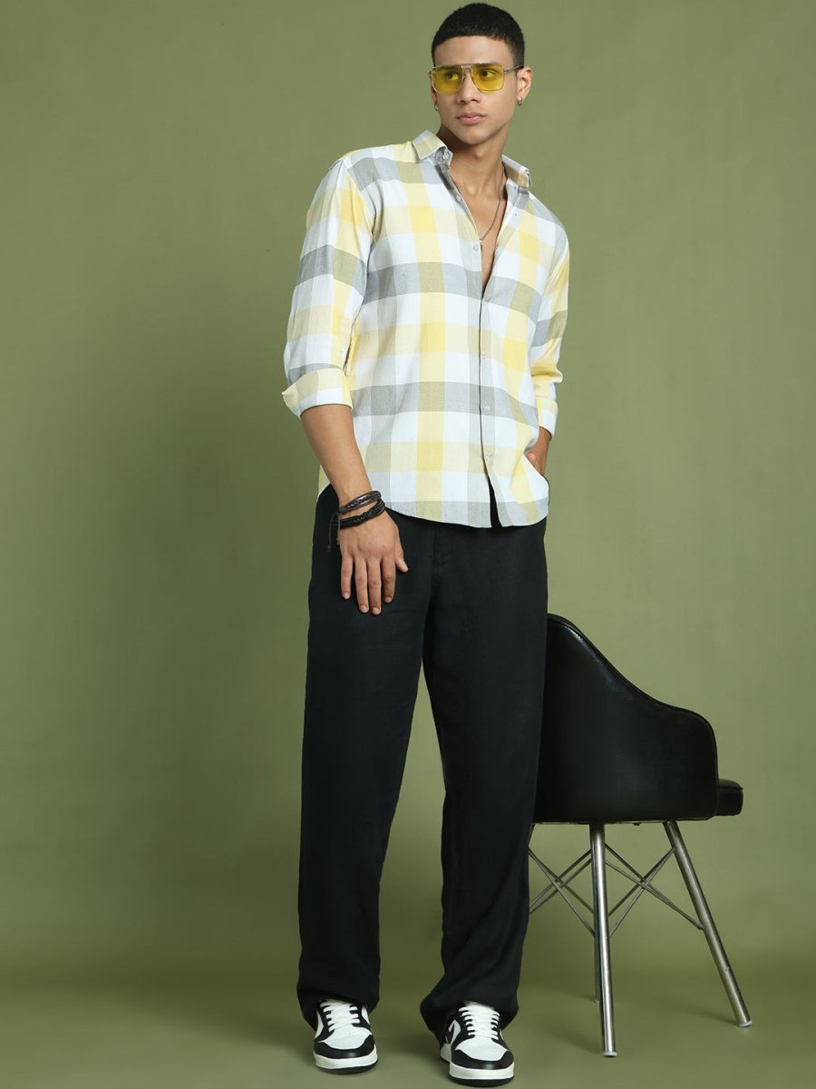 Yellow Checked Cotton Shirt for Men - SF_877Yellow_S