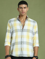 Yellow Checked Cotton Shirt for Men - SF_877Yellow_S
