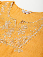 Yoke Design Cotton Women Silk Kurta with Trousers & Dupatta - JOKS_D35Y_1465_Yellow_S