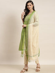 Yoke Design Cotton Women Silk Kurta with Trousers & Dupatta - JOKS_D35G_1465_Green_S